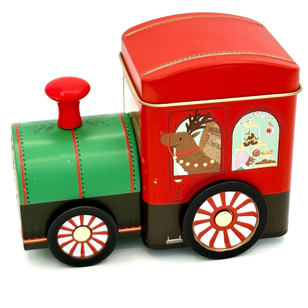 M&S Hot Chocolate Tin Christmas Train w Elves, Candy & Reindeer